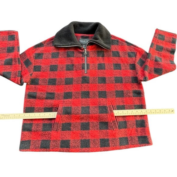 Rachel Zoe Red and Black Buffalo Plaid 3/4 Zip Pullover Knit Collar Womens SZ XL - Picture 8 of 14
